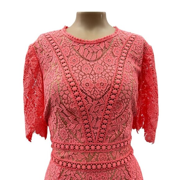 Saylor Darian Open Back Ruffle Mini Cocktail Dress Lace Crochet Coral Women XL - Picture 14 of 15